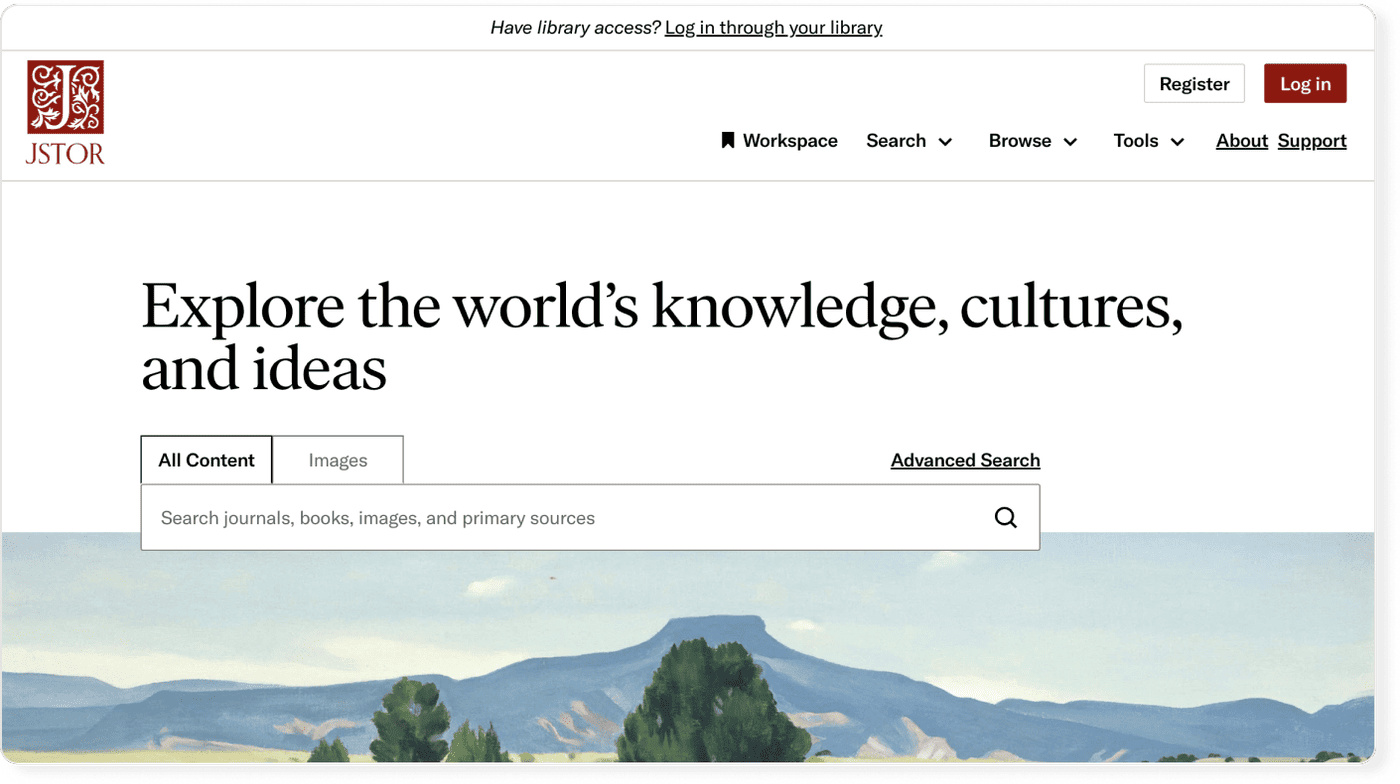 Search interface of JSTOR